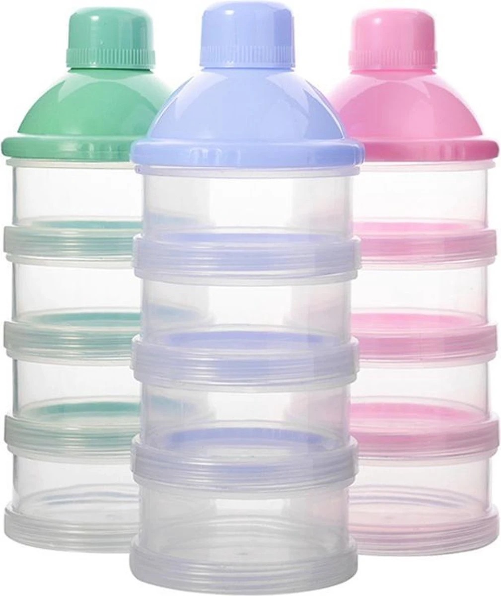 Merkloos Melkpoeder Doseerdoosje - Set Van 2 - BPA Vrij - Groen - 4 Lagen -Melkpoeder Toren - Babypoeder Bewaarbakje - Reisbox - Dispenser - Poedertoren - Afbeelding 4
