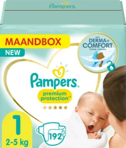 PampersĀ® Pampers - Premium Protection - Maat 1 - Maandbox - 192 Luiers