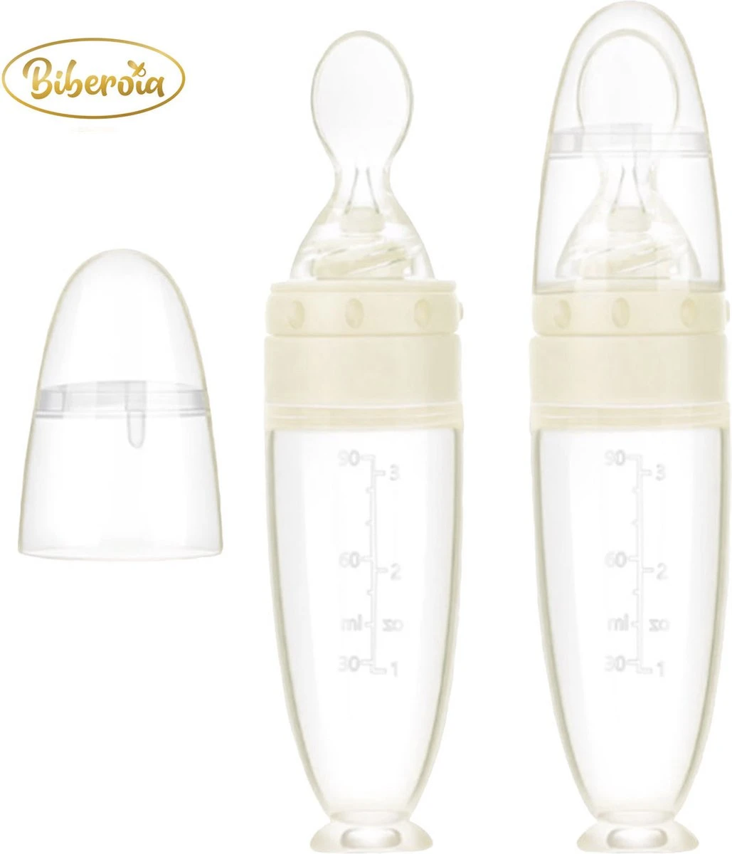 Biberoia® Knijpfles Met Lepel – Baby / Kinderbestek - Kraamcadeau – Babyshower – Wit - Afbeelding 4