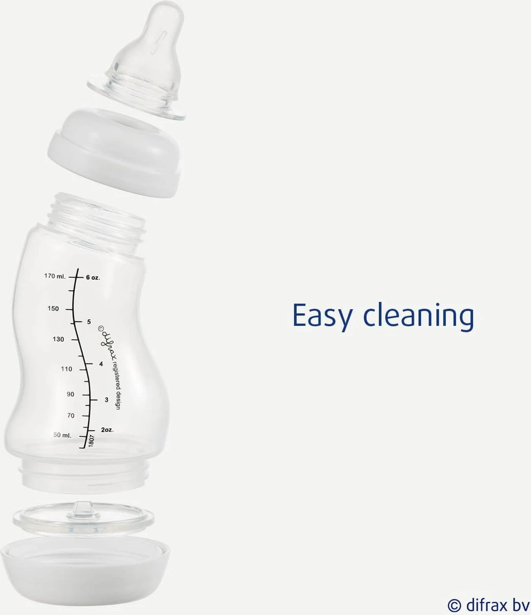 Difrax Glazen Babyfles 250 Ml Natural - Anti-Colic - Blauw - 1 Stuk - Afbeelding 2