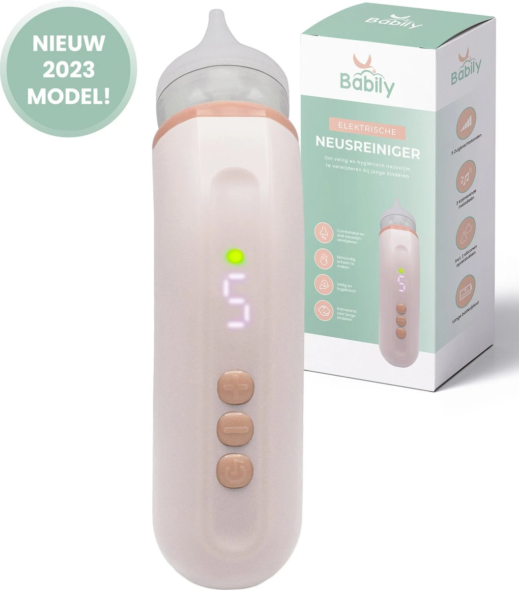 Babily® - Elektrische Neusreiniger Voor Baby's - 0 T/m 6 Jaar - Neuszuiger - Neuspeer - Snoetenpoetser - Toetenveger - Aspirator - Incl. 5 Zuigkrachtstanden En 3 Kalmerende Melodieën