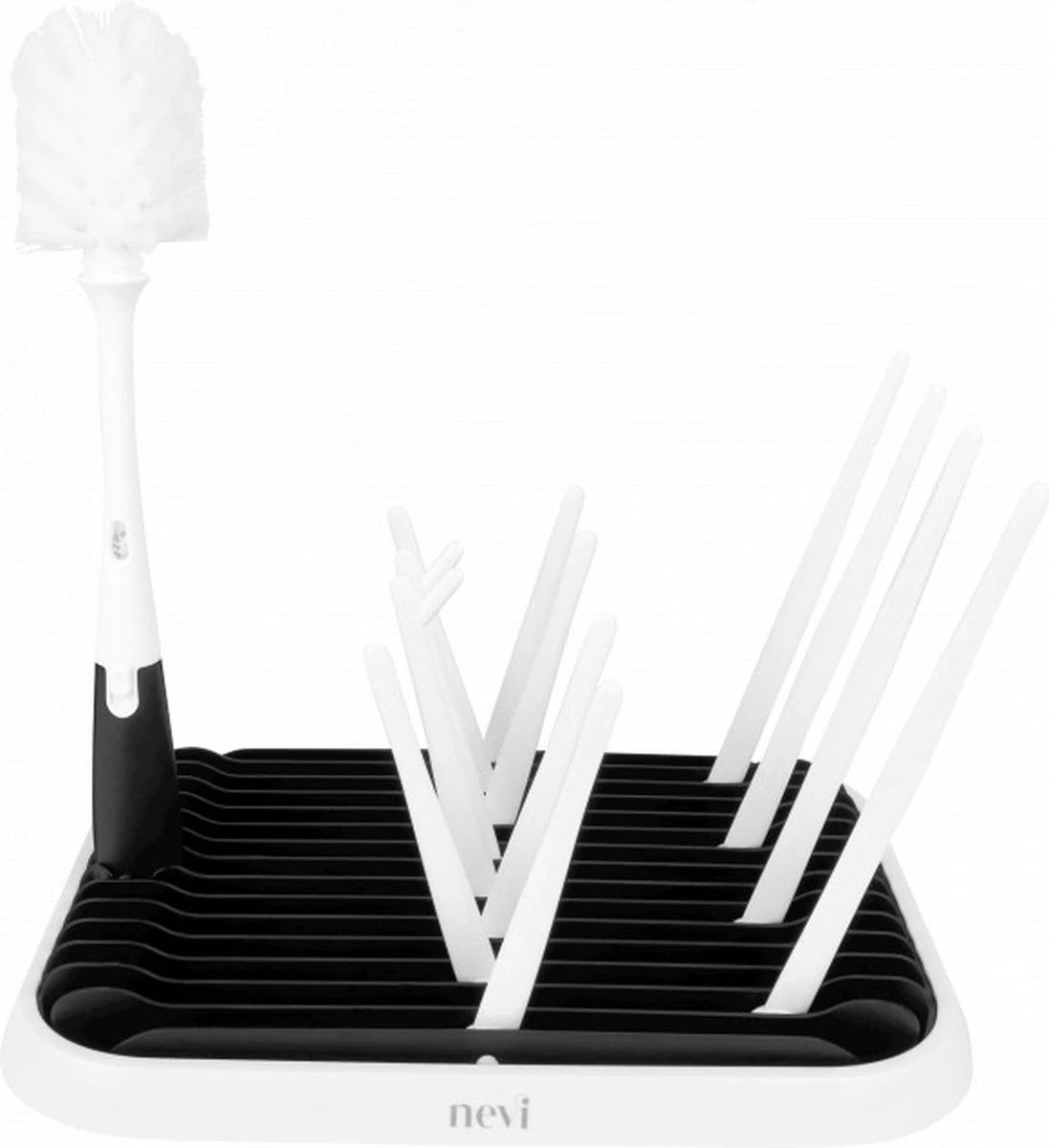 Nevi Afdruiprek Met Lekbak - Afdruipmat Voor 10 Flessen - Opvouwbaar Droogrek Babyfles - Inclusief Afwasborstel - Afbeelding 2