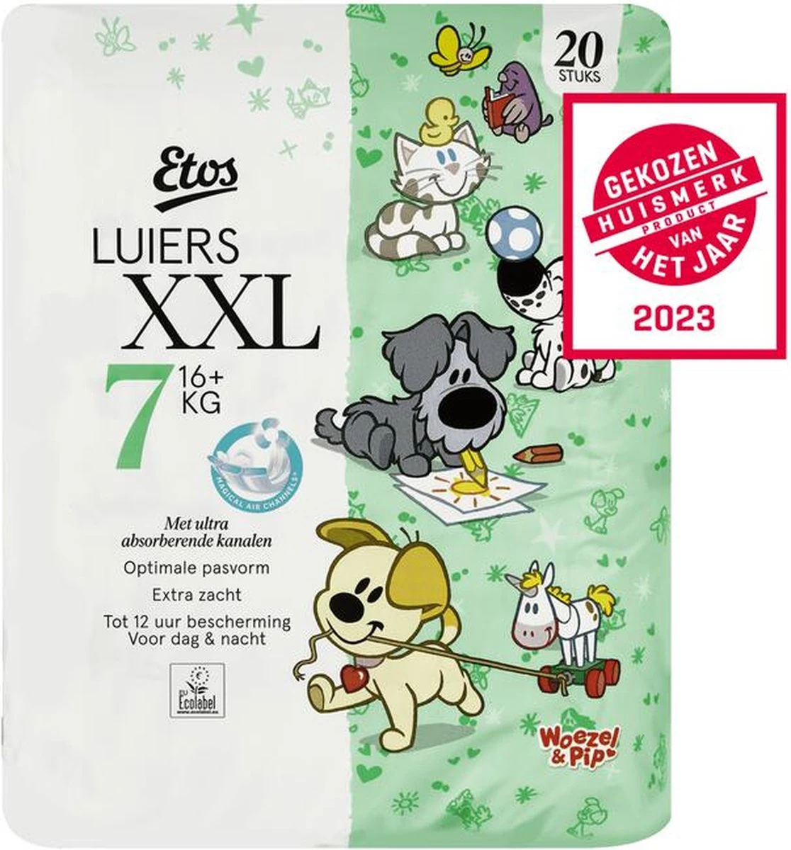 Etos Woezel & Pip Luiers XXL Maat 7 - 16+ Kg - 60 Stuks (3x20 Stuks)