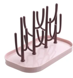 Merkloos Baby Flessen Droogrek - Afdruiprek Met Lekbak - Afwasrek - Baby Flesjes Droogrek - Flessenrek - Kraamcadeau - Baby Cadeau - Roze