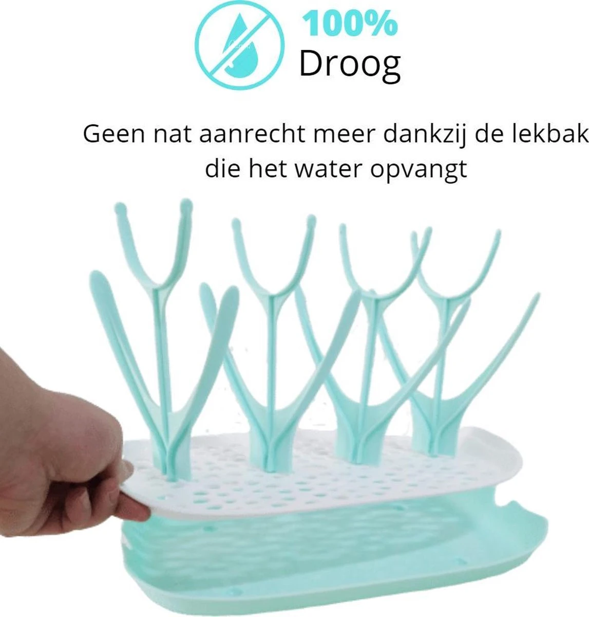 Flessen Droogrek Inclusief Borstelset - Afdruiprek Babyflessen Met Flessenborstels - Flessendroogrek Met Lekbak - Mint - Afbeelding 5