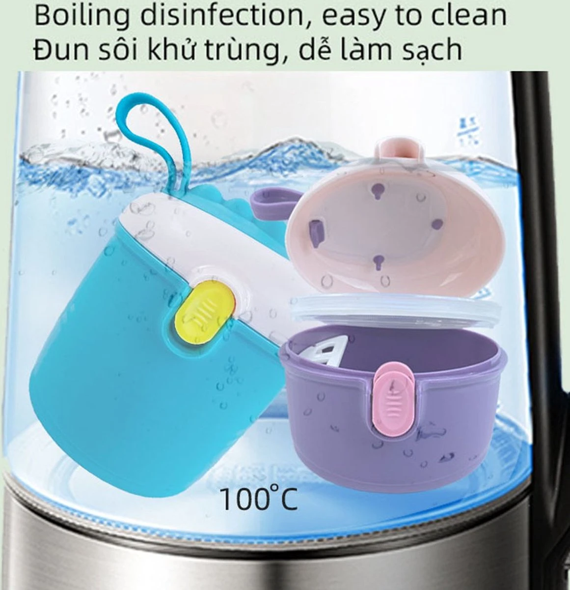 Babyvoeding Dispenser - Baby Melkpoeder Doseer Box - Reisbox - Opbergdoos Voor Voeding - Dispenser Met Schep 440ML - Paars - Afbeelding 10