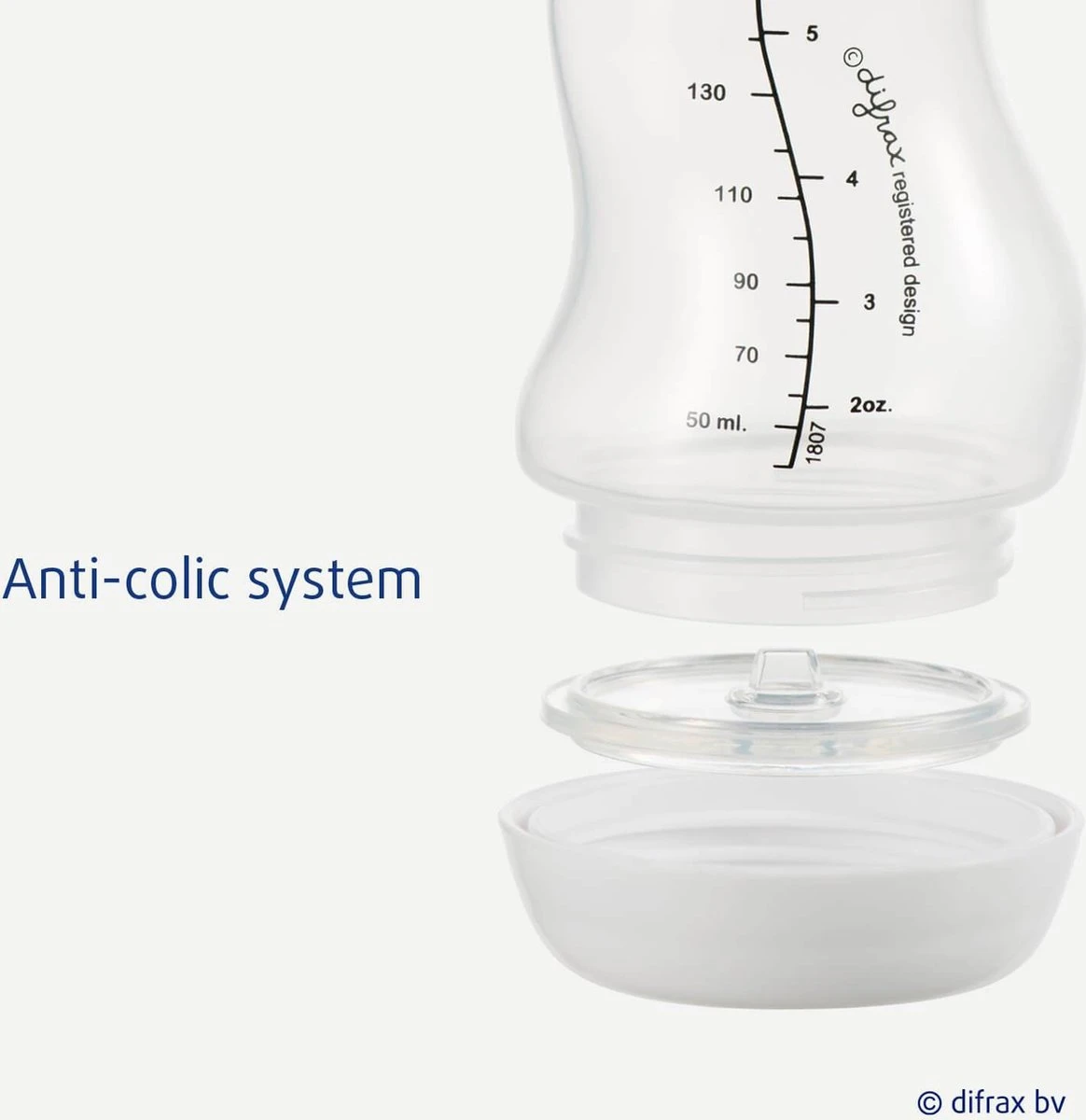 Difrax Glazen Babyfles 250 Ml Natural - Anti-Colic - Blauw - 1 Stuk - Afbeelding 3