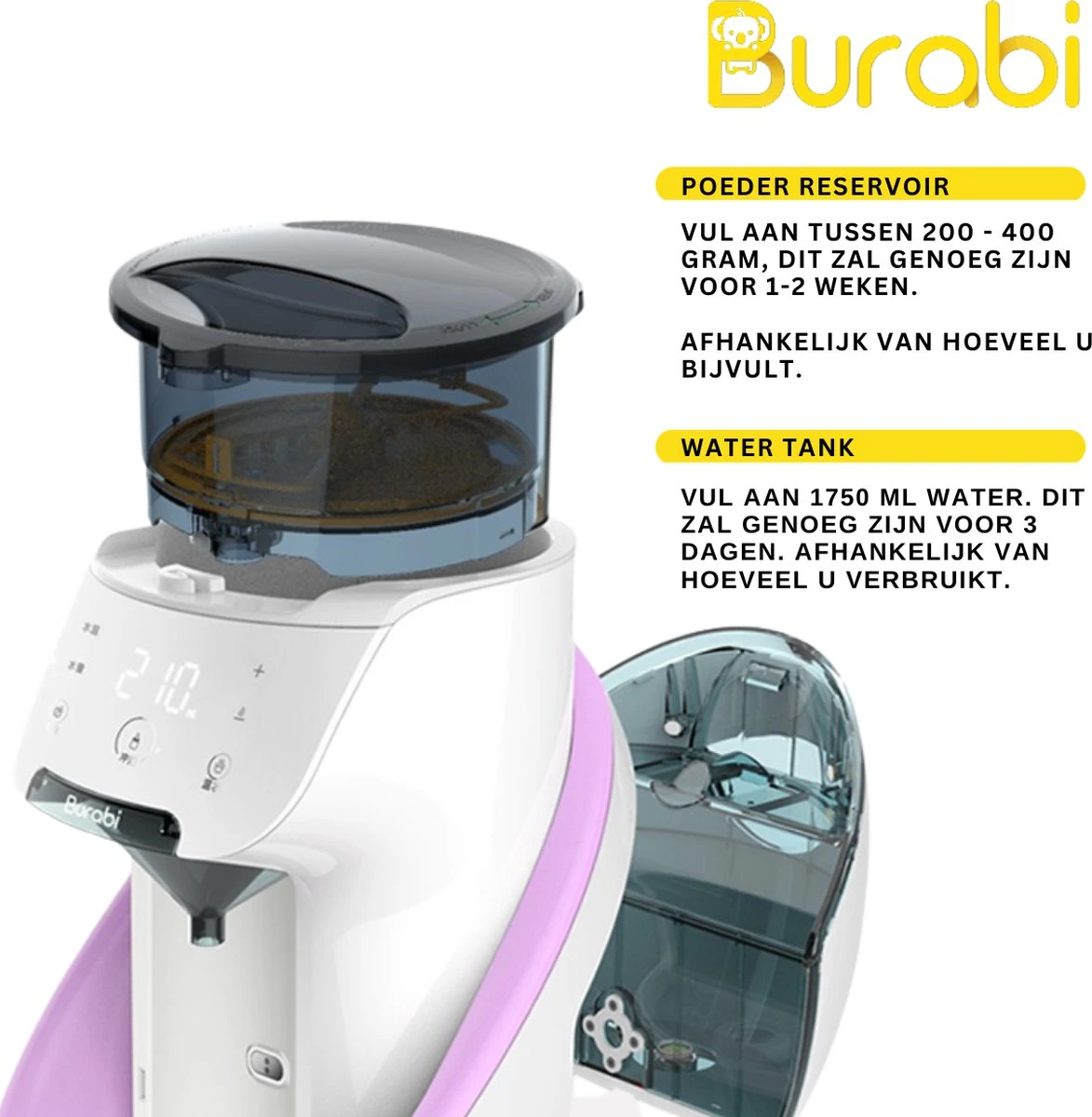 BURABI Automatische Baby Fles Maker | Fles Voeding Apparaat | Baby Senseo | Met App | Baby Verzorging | Baby Melk | Fles Bereiding | Babymelk | Baby Voeding - Afbeelding 7