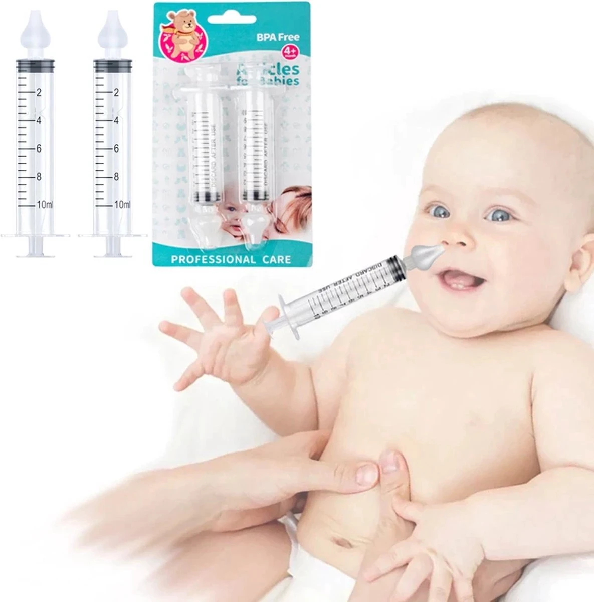 Merkloos Neusreiniger Baby - Neuszuiger - Snotzuiger Baby Verzorging - Neuspompje Baby - Neuspeer - Toetenvegers - Snoetenpoetsers – Baby Neusreiniger - Neusspuit Baby -Neusspuit Voor Baby's - 2 Stuks - Neus Spuit