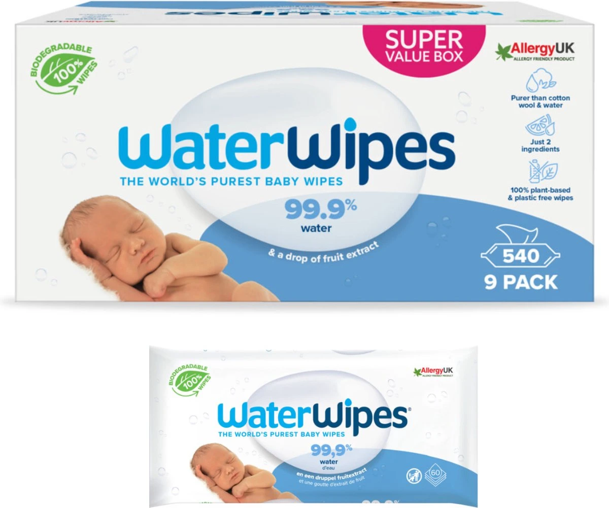 WaterWipes Billendoekjes Bio - 9 X 60 Stuks - 540 Doekjes