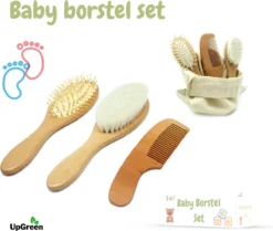 UpGreen® - Baby Verzorgingsset – Baby Borstel – Baby Borstel Set - Kraamcadeau – Baby Manicureset - Baby Verzorgingsproducten – Baby Borstel En Kam – Baby Kam – Baby Borstel Hout – Baby Haarborstel – Baby Borstel Geitenhaar