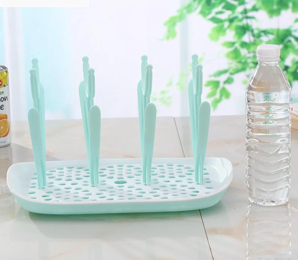 Flessen Droogrek Inclusief Borstelset - Afdruiprek Babyflessen Met Flessenborstels - Flessendroogrek Met Lekbak - Mint - Afbeelding 13