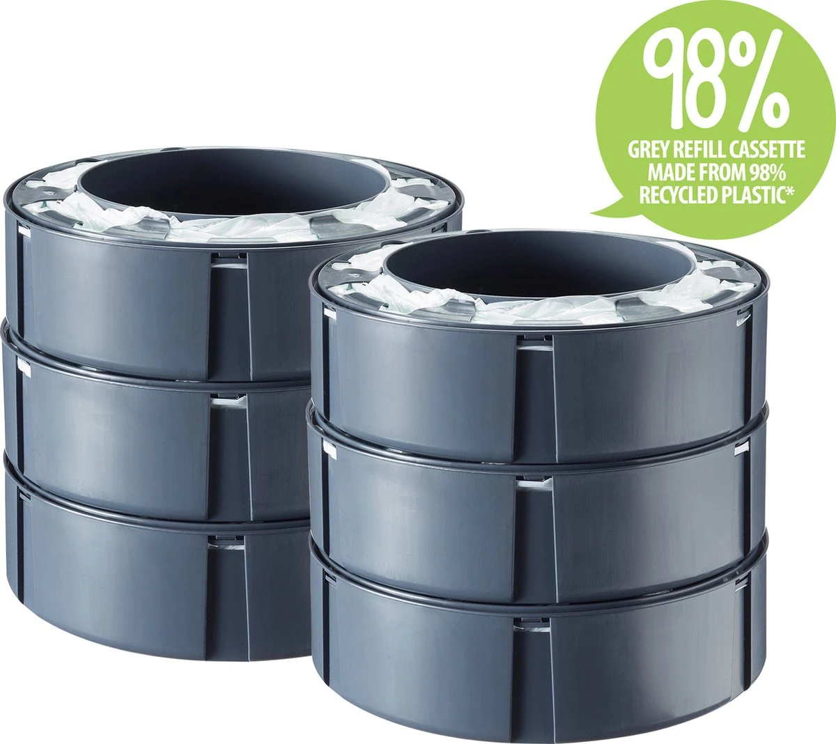 Tommee Tippee Simplee Sangenic Luieremmer, Milieuvriendelijker Systeem, Inclusief 6 Navulcassettes Met Duurzaam Geproduceerde Antibacteriële GREENFILM, Grijs - Afbeelding 2