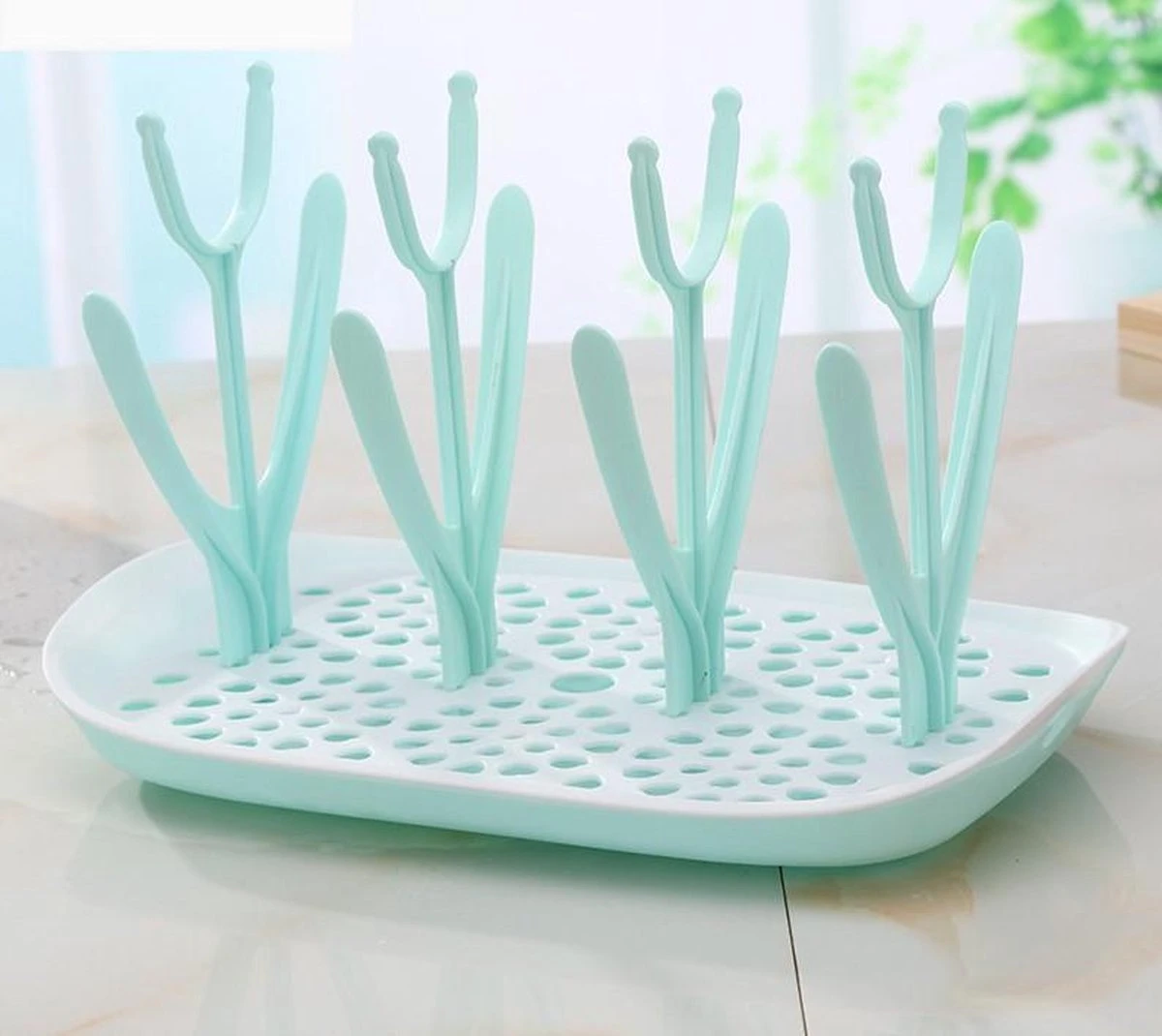 Flessen Droogrek Inclusief Borstelset - Afdruiprek Babyflessen Met Flessenborstels - Flessendroogrek Met Lekbak - Mint - Afbeelding 12