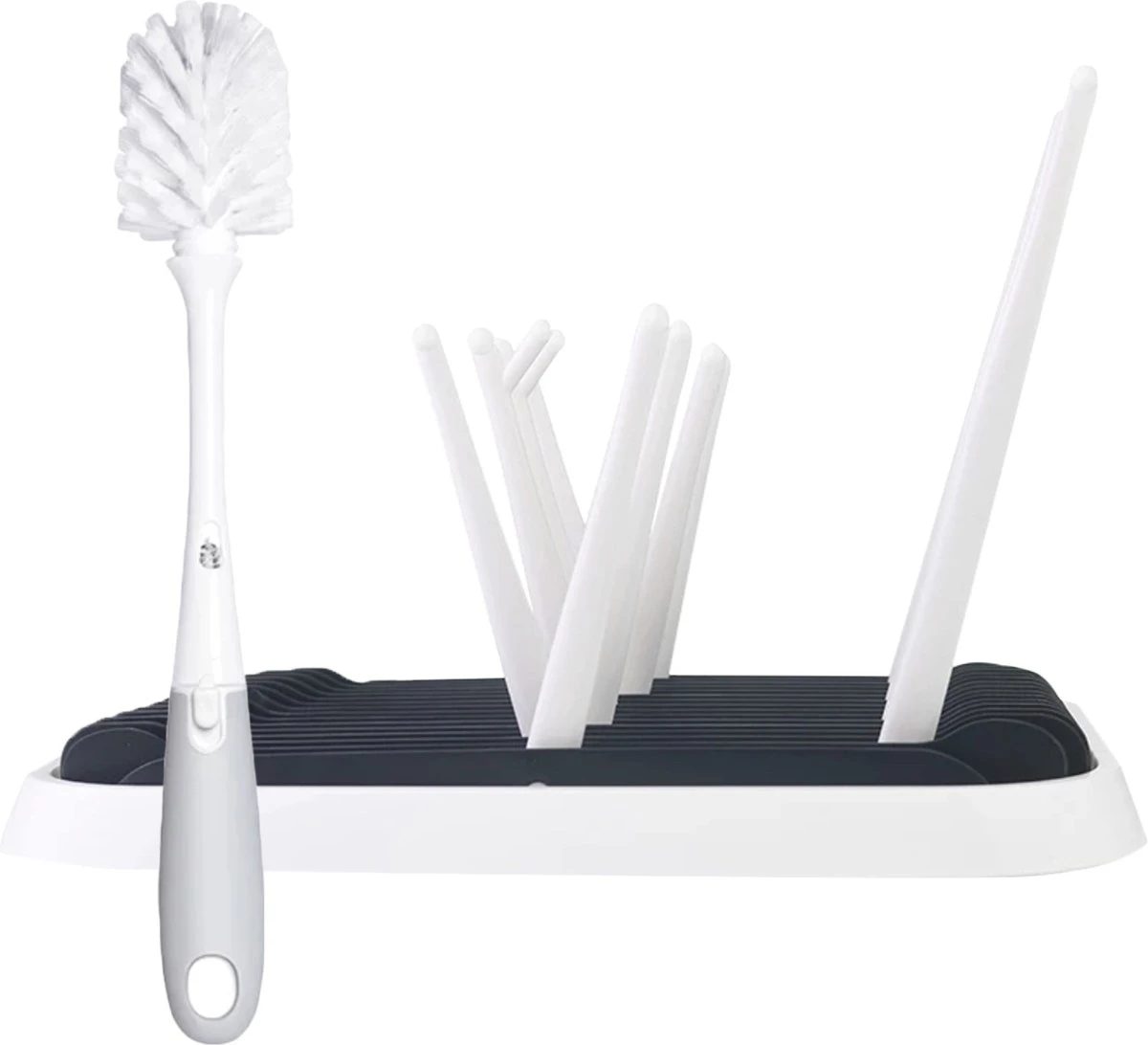 STACK Flessen Droogrek Met Flessenborstel | Zwart - Geschikt Voor Flessen En Doppen - Droogrek Voor Flessen - Baby Flessenrek - Afdruiprek Baby - Drying Rack - Babyfles Droogrek - Afdruiprek Fles Met Lekbak - Afdruiprek - Babyflessen - Flessenrek