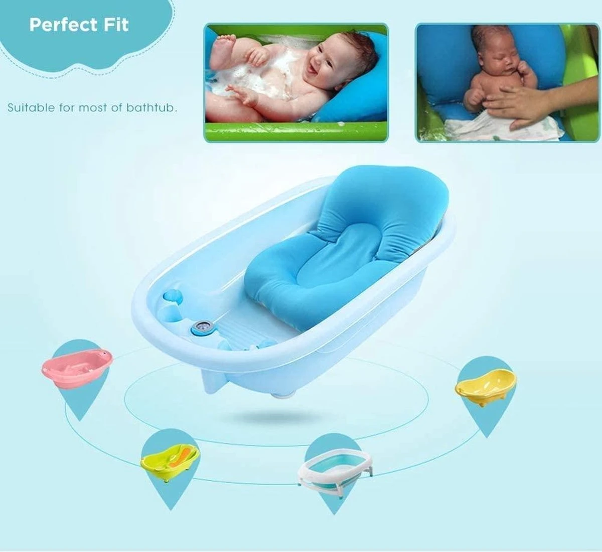 Baby Bather Baby Badkussen, Moonvvin Drijvende Zachte Baby Bad Kussen & Lounger Pasgeboren Pad Tub Kussen - Afbeelding 4