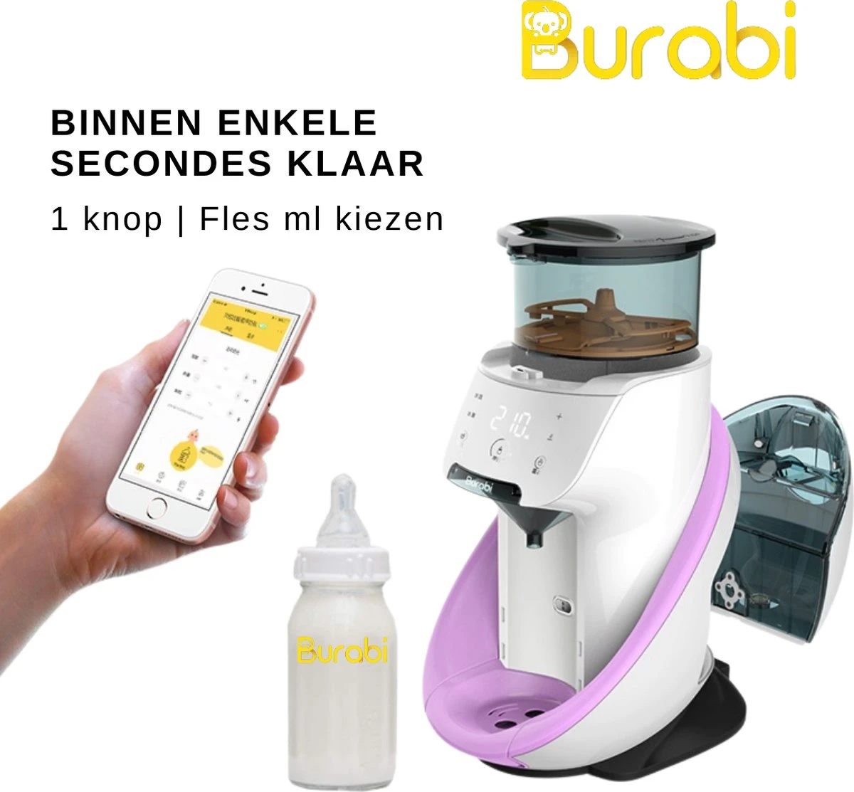 BURABI Automatische Baby Fles Maker | Fles Voeding Apparaat | Baby Senseo | Met App | Baby Verzorging | Baby Melk | Fles Bereiding | Babymelk | Baby Voeding - Afbeelding 9