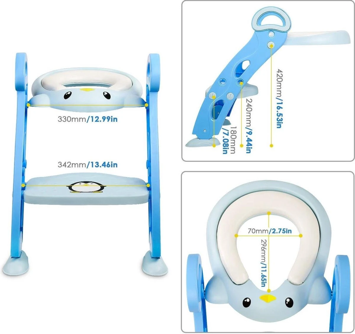 Buxibo Kinder WC Met Opstapje - WC Bril Kind - Kinderzitting WC - Toilet Verkleiner - Toilettrainer - Blauw - Afbeelding 15