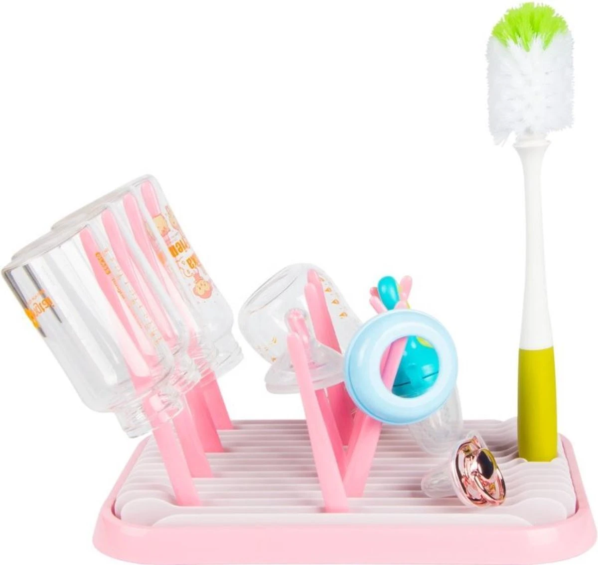 Nevi Afdruiprek Met Lekbak - Afdruipmat Voor 10 Flessen - Opvouwbaar Droogrek Babyfles - Inclusief Afwasborstel - Afbeelding 9