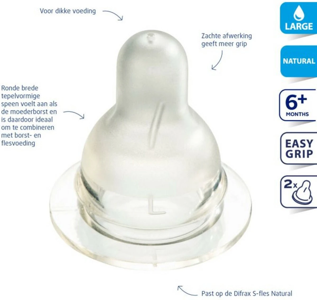 Difrax Flessenspeen Natural - Maat Large - 2 Stuks - Afbeelding 9