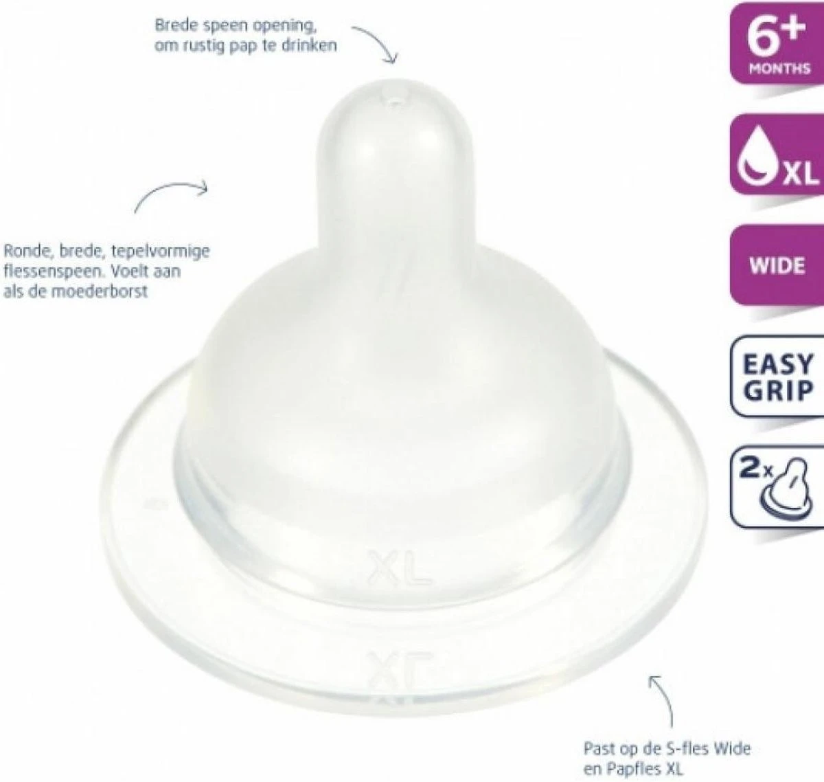 Difrax Flessenspeen Papspeen Wide/Breed - Maat XL - 2 Stuks - Afbeelding 2