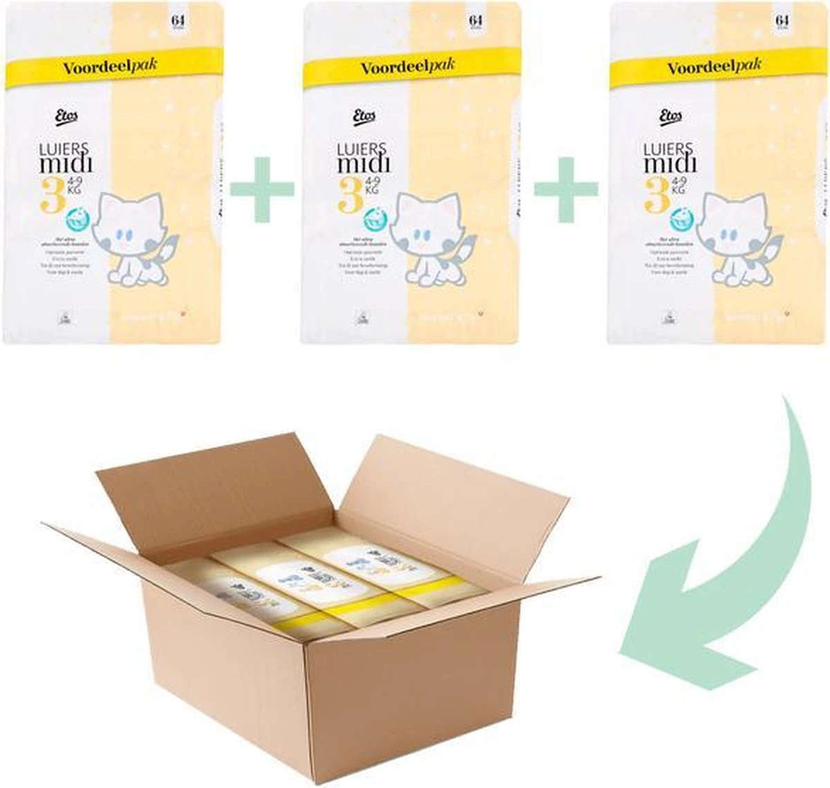 Etos Woezel Pip - Luiers Maat 3 4-9 Kg - Maandbox 192 Stuks 3 X 64 Stuks - Afbeelding 2