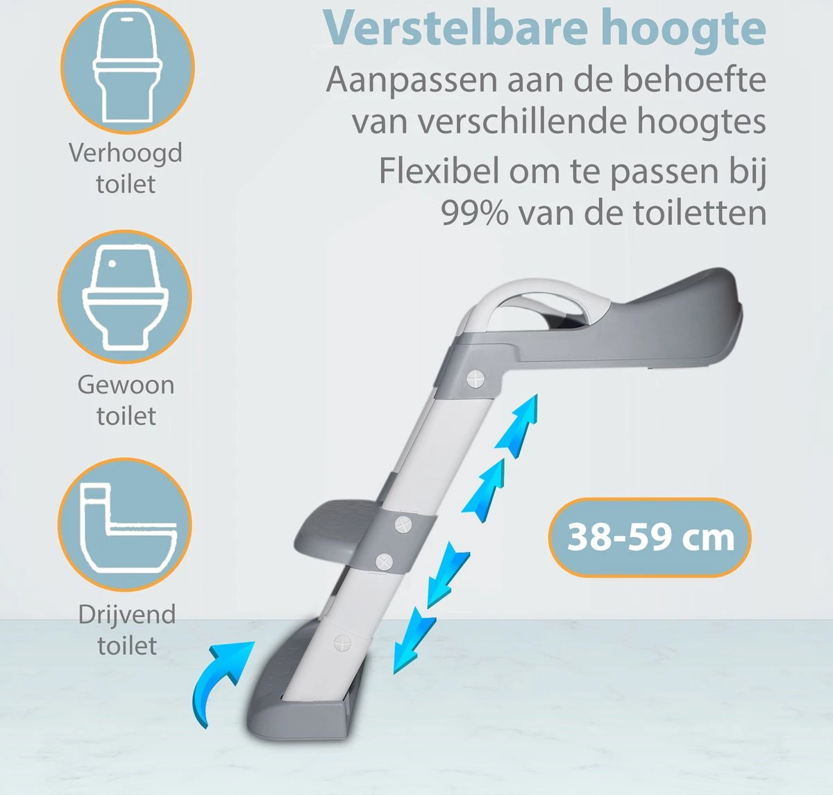 Merkloos Levlo Goods WC Verkleiner – WC Verkleiner Met Trapje – Toilettrainer – Verstelbaar – Incl. Handvaten - Grijs - Afbeelding 4