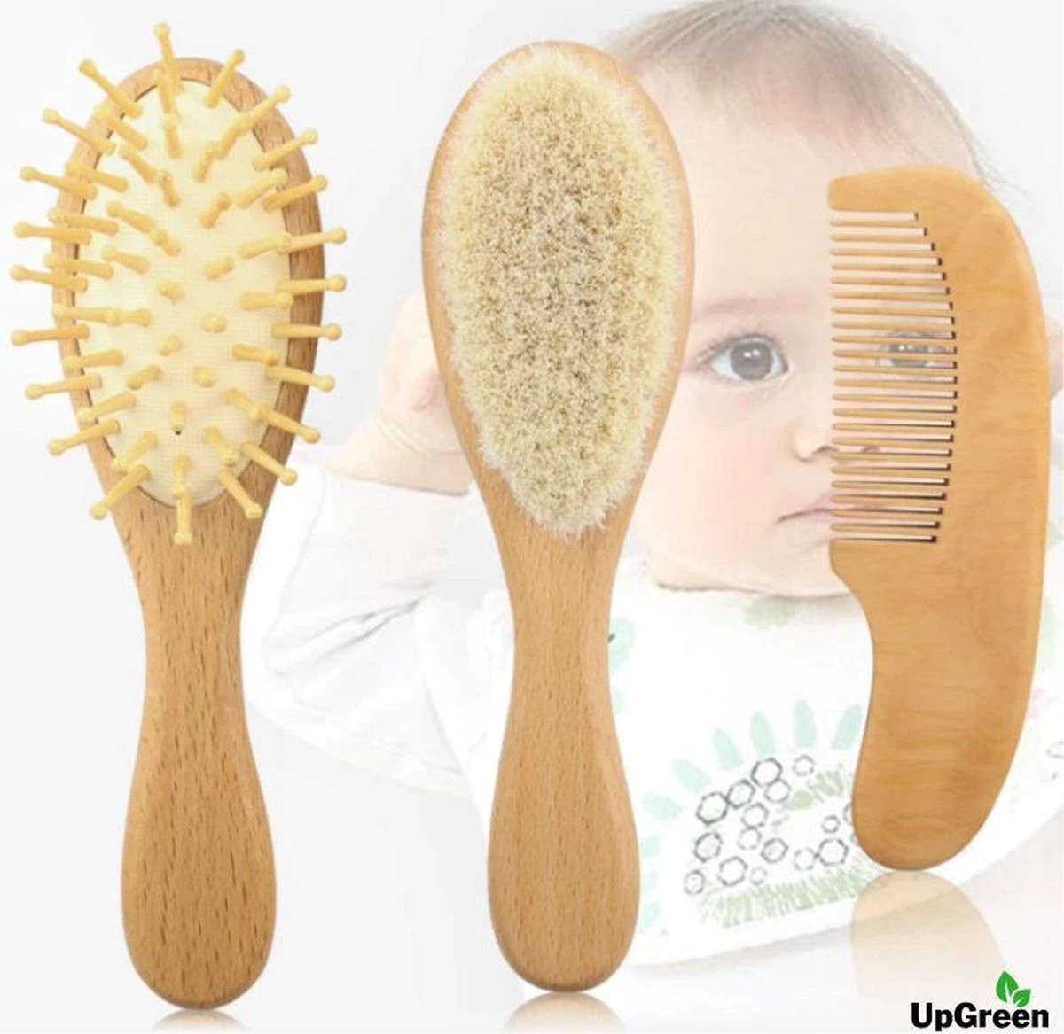 UpGreen® - Baby Verzorgingsset – Baby Borstel – Baby Borstel Set - Kraamcadeau – Baby Manicureset - Baby Verzorgingsproducten – Baby Borstel En Kam – Baby Kam – Baby Borstel Hout – Baby Haarborstel – Baby Borstel Geitenhaar - Afbeelding 3