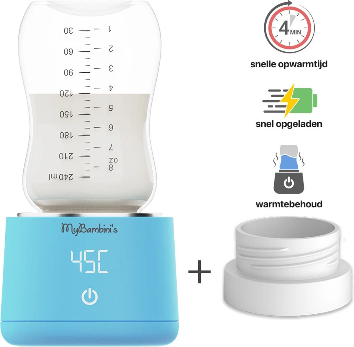 MyBambini's Bottle Warmer Pro™ - Draagbare Baby Flessenwarmer Voor Onderweg - Blauw - Geschikt Voor Dr. Brown's (brede Hals), Suavinex & J Bimbi