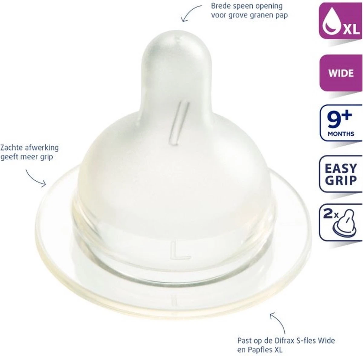 Difrax Flessenspeen Papspeen Wide/Breed - Maat XL - 2 Stuks - Afbeelding 10