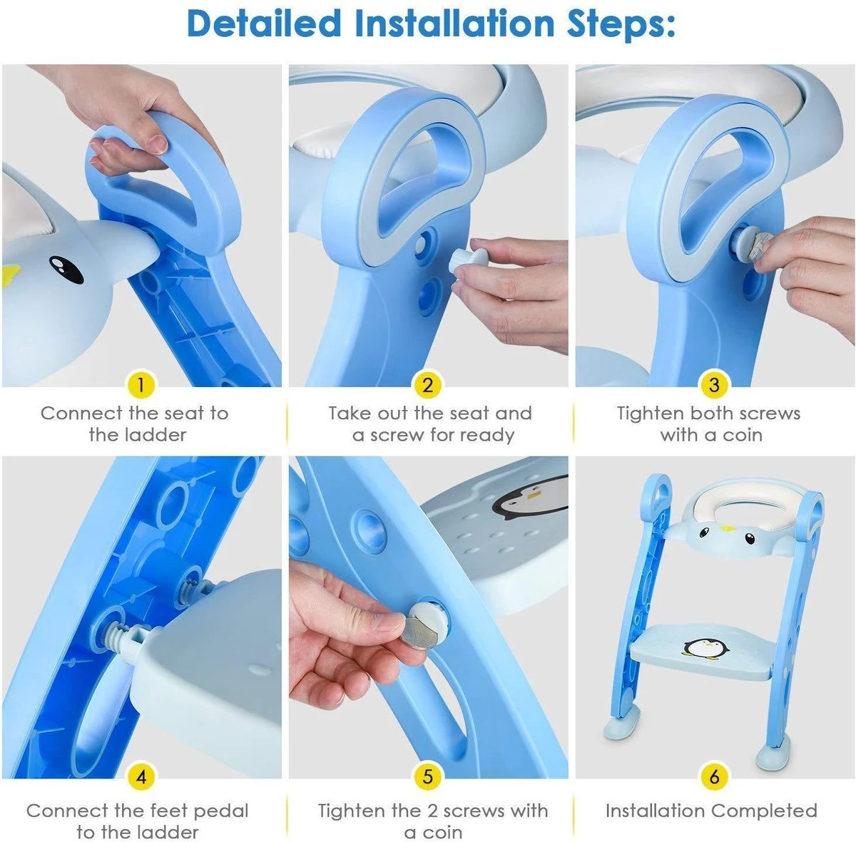 Buxibo Kinder WC Met Opstapje - WC Bril Kind - Kinderzitting WC - Toilet Verkleiner - Toilettrainer - Blauw - Afbeelding 17