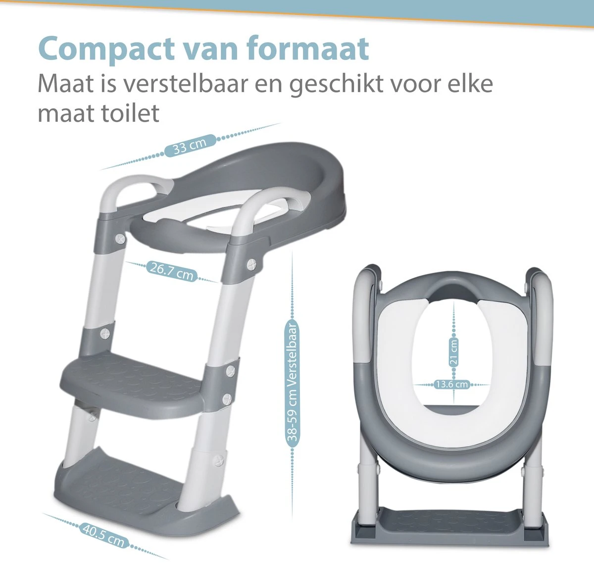 Merkloos Levlo Goods WC Verkleiner – WC Verkleiner Met Trapje – Toilettrainer – Verstelbaar – Incl. Handvaten - Grijs - Afbeelding 7