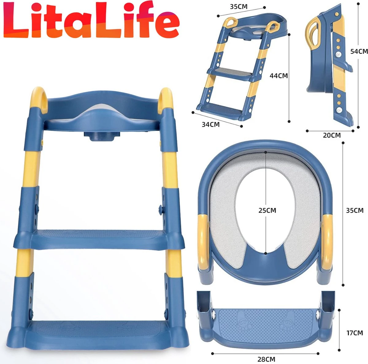 Zindelijkheidstraining Stoel Met Opstapje Ladder, Zindelijkheidstraining Toilet Voor Kinderen Jongens Meisjes Peuters-comfortabel Veilig Potje Stoel Met Anti-slip Pads Ladder - Blauw - Afbeelding 2