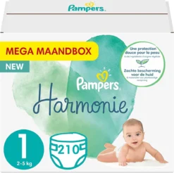 PampersĀ® Pampers - Harmonie / Pure - Maat 1 - Mega Maandbox - 210 Luiers