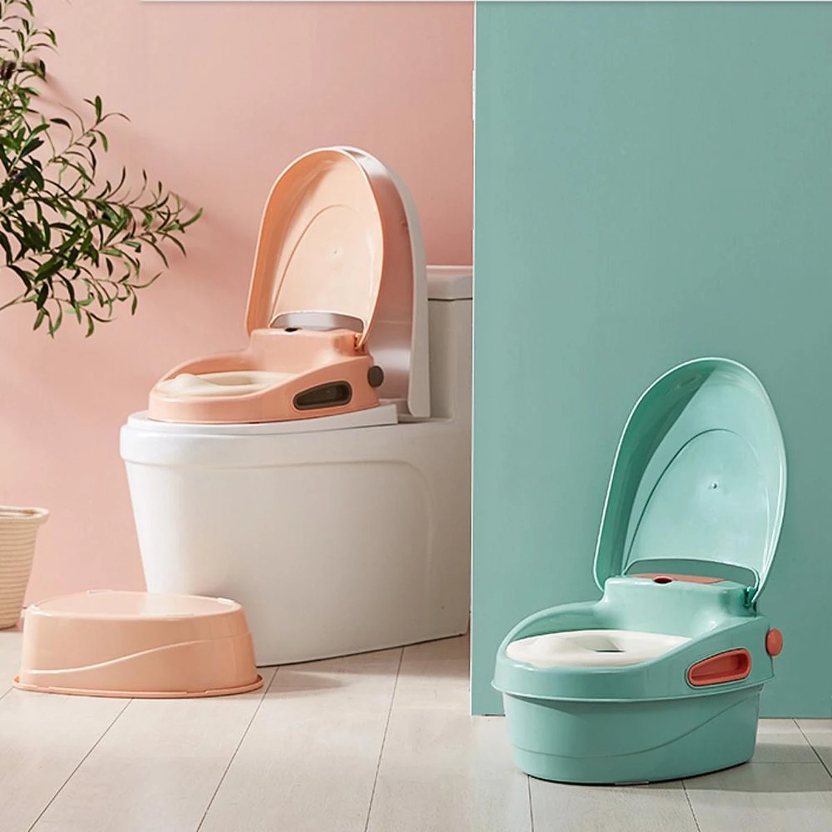 Housie 3-in-1 Plaspotje – Plaspotje Kind – Potje Peuter – Potje Met Deksel – WC Potje Peuter – WC Verkleiner – Opstapje - Roze - Afbeelding 4