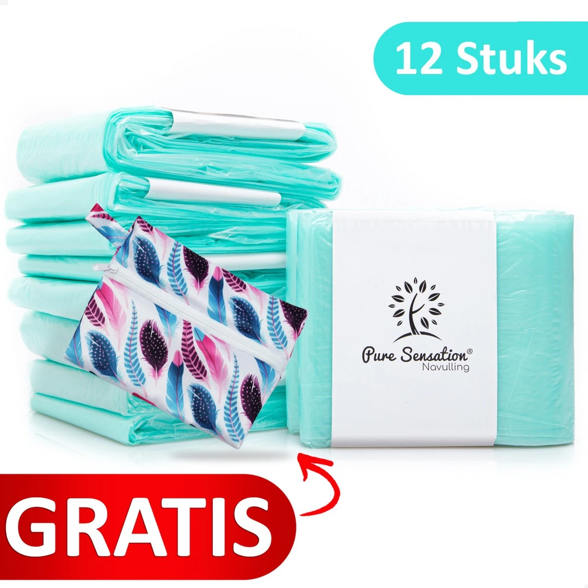 Pure Sensation Luieremmer Navulling - 12 Stuks - Geschikt Voor Korbell - Inclusief Extra Luier Etui - Navullingen 15/16 Liter - Luieremmer Zakken - Luieremmernavullingen - Luieremmers - Korbell Luieremmer – Luierzakjes Wegwerp - Korbell Navulling