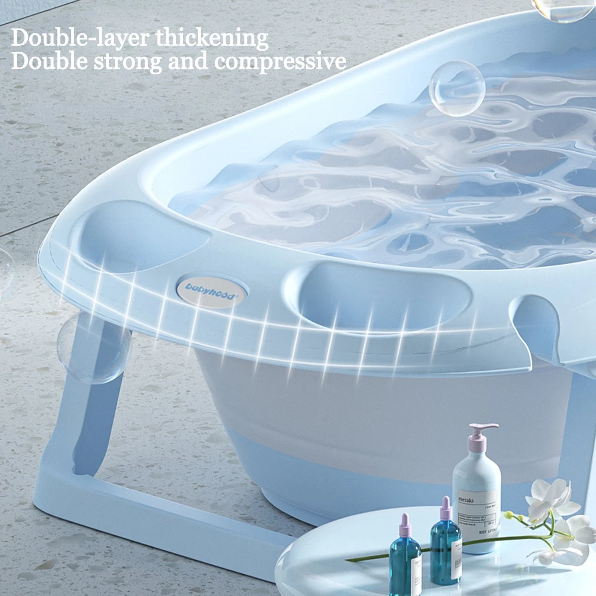 Baby Badje Opvouwbaar - 3 In 1 Opvouwbaar - Multifunctioneel - Inclusief Badkussen - Babybadje - Babybad - Peuterbadje 83 × 48 × 23,5 Cm - Blauw - Afbeelding 4