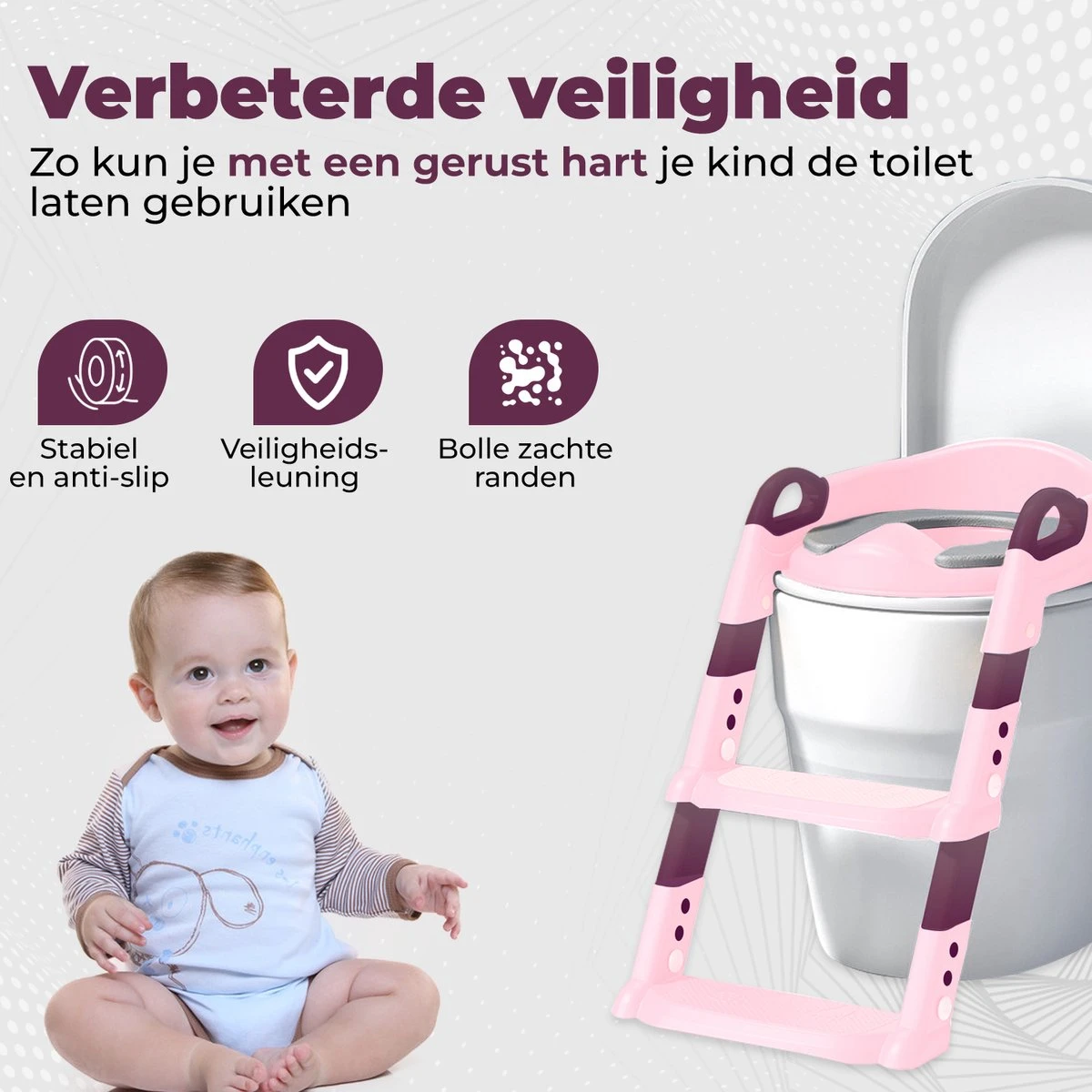 WC Verkleiner Met Trapje - Inclusief Handvaten - Opvouwbaar - 2 Tot 7 Jaar - Roze - Paars - Afbeelding 10