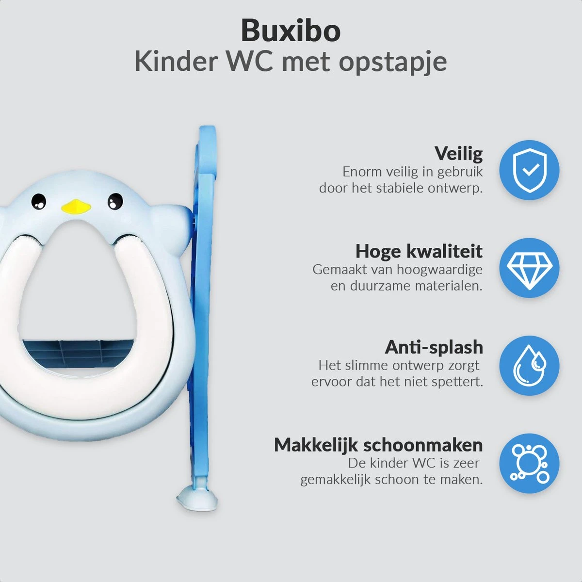 Buxibo Kinder WC Met Opstapje - WC Bril Kind - Kinderzitting WC - Toilet Verkleiner - Toilettrainer - Blauw - Afbeelding 2