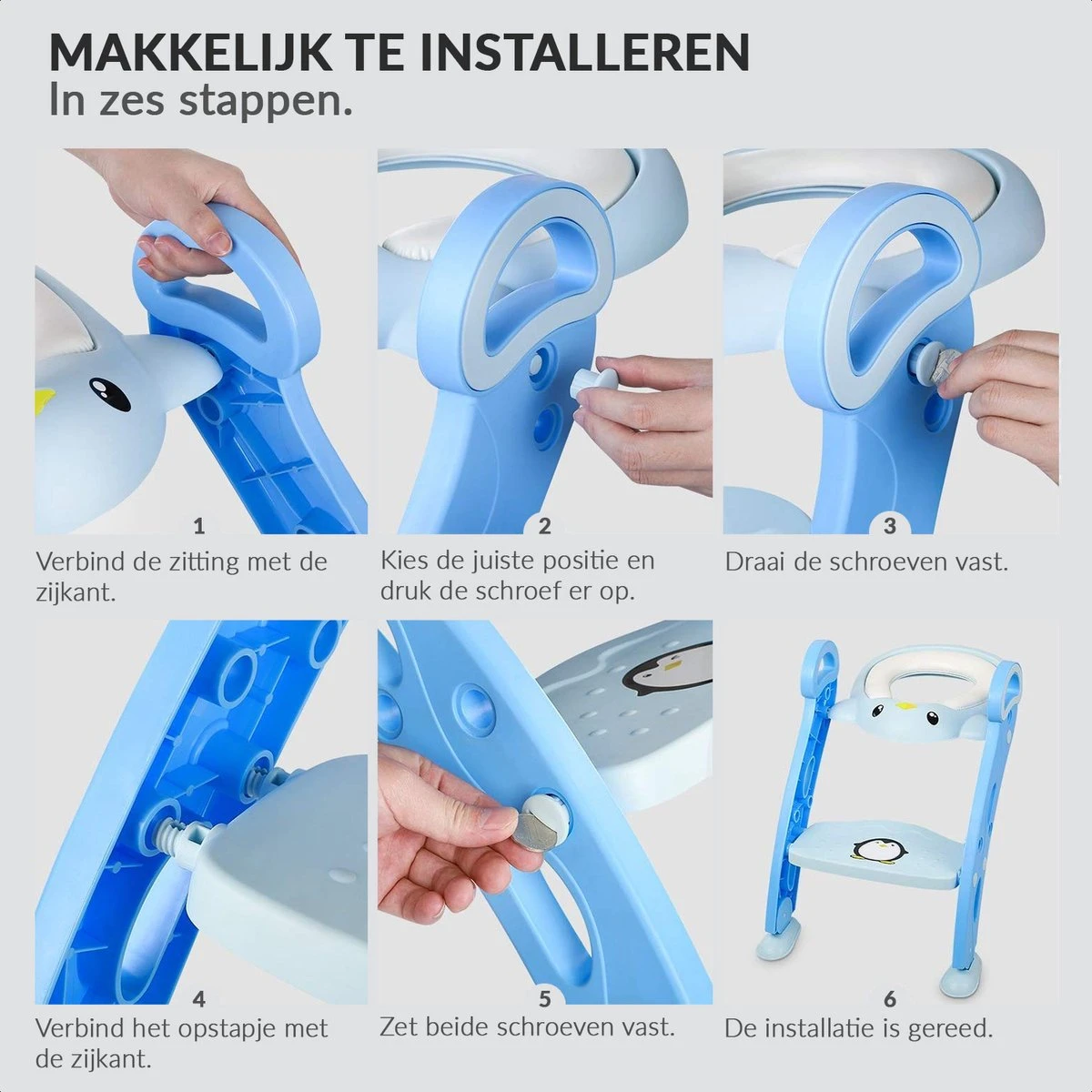 Buxibo Kinder WC Met Opstapje - WC Bril Kind - Kinderzitting WC - Toilet Verkleiner - Toilettrainer - Blauw - Afbeelding 4