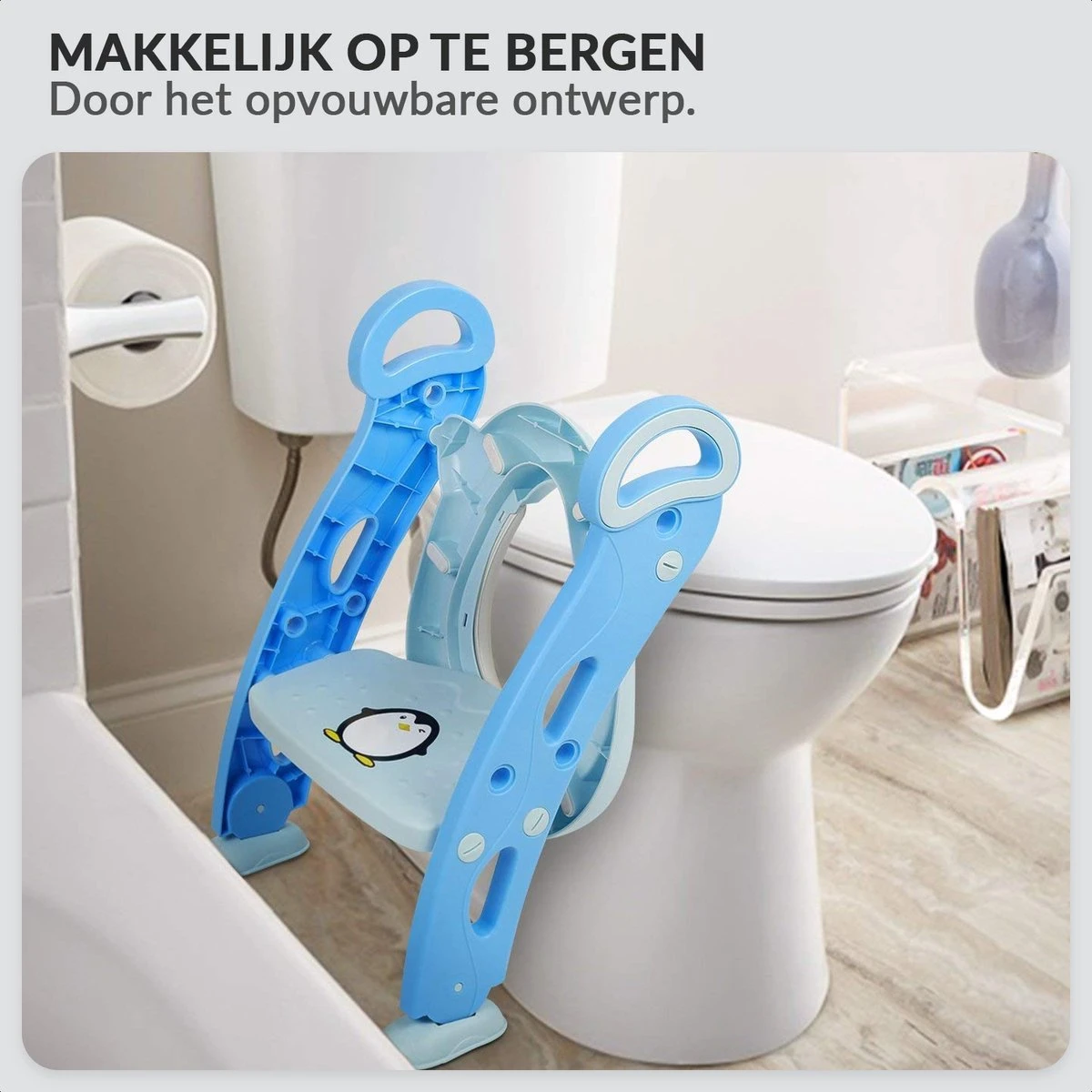 Buxibo Kinder WC Met Opstapje - WC Bril Kind - Kinderzitting WC - Toilet Verkleiner - Toilettrainer - Blauw - Afbeelding 5