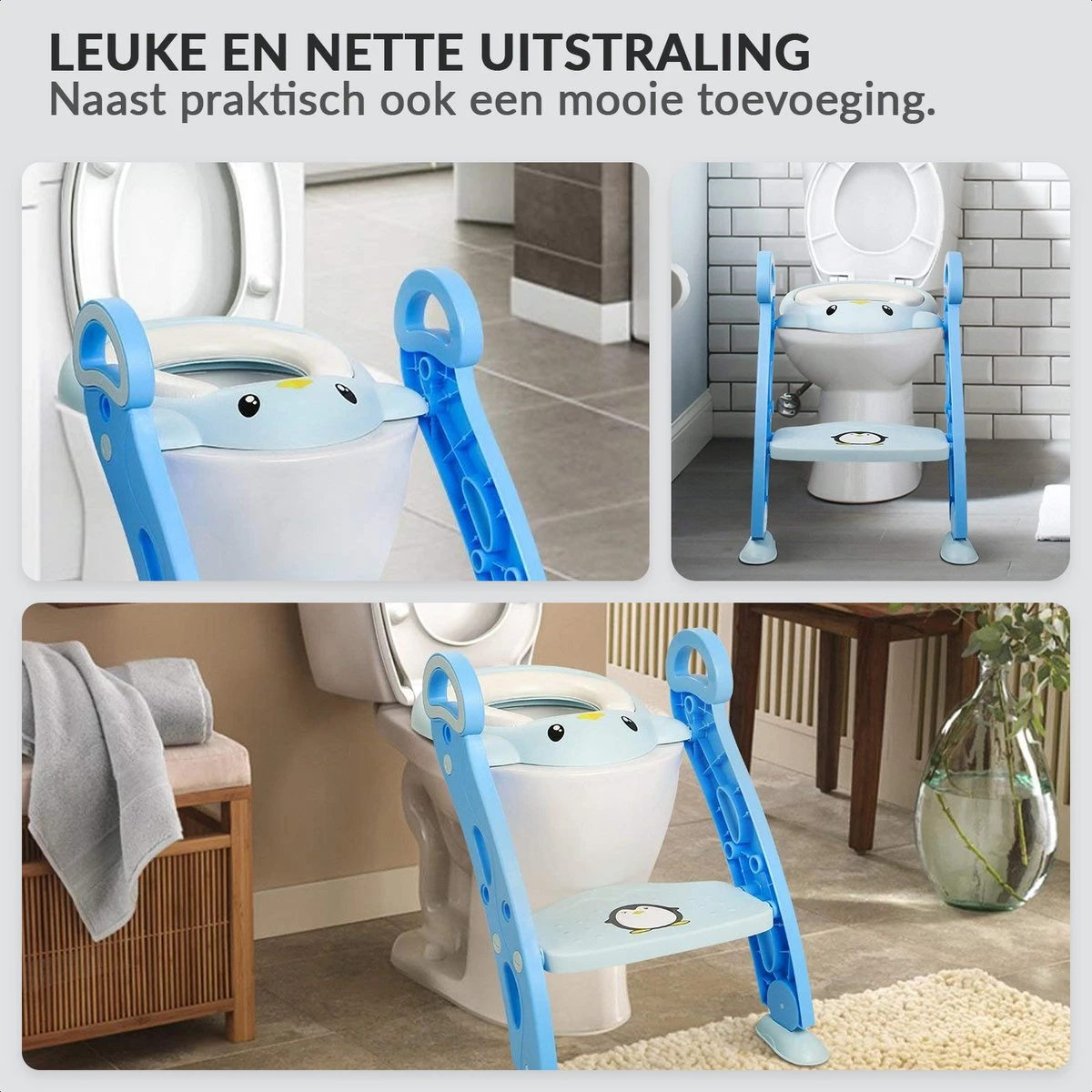 Buxibo Kinder WC Met Opstapje - WC Bril Kind - Kinderzitting WC - Toilet Verkleiner - Toilettrainer - Blauw - Afbeelding 6