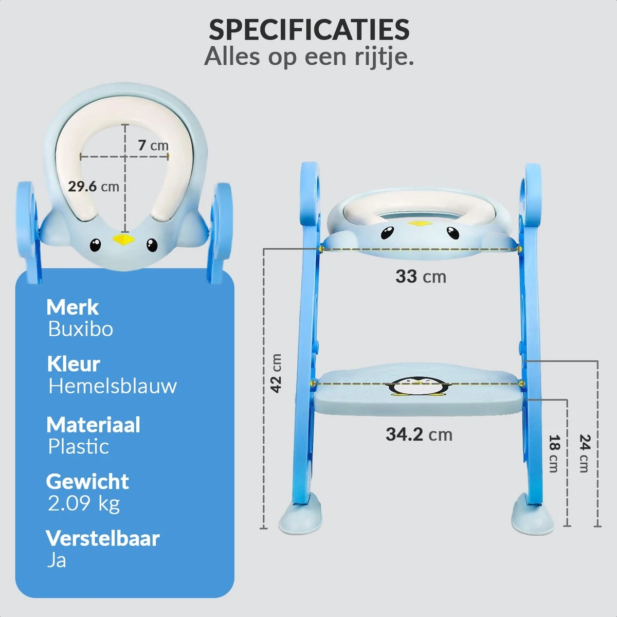 Buxibo Kinder WC Met Opstapje - WC Bril Kind - Kinderzitting WC - Toilet Verkleiner - Toilettrainer - Blauw - Afbeelding 8