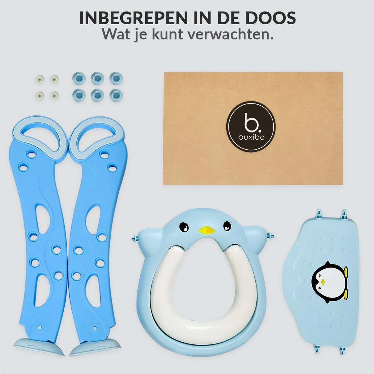 Buxibo Kinder WC Met Opstapje - WC Bril Kind - Kinderzitting WC - Toilet Verkleiner - Toilettrainer - Blauw - Afbeelding 9