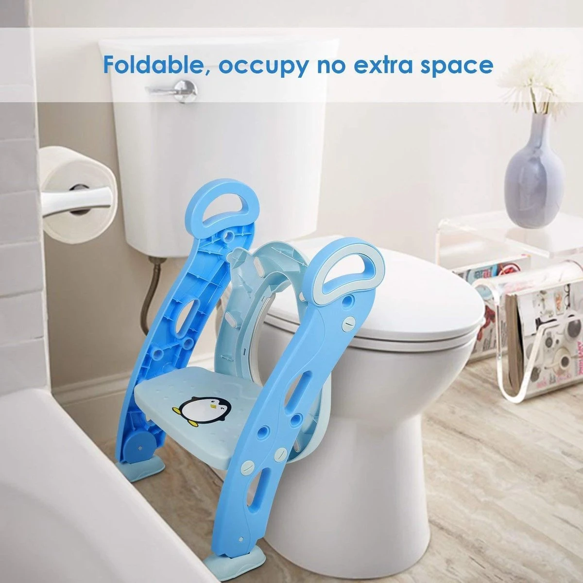 Buxibo Kinder WC Met Opstapje - WC Bril Kind - Kinderzitting WC - Toilet Verkleiner - Toilettrainer - Blauw - Afbeelding 14