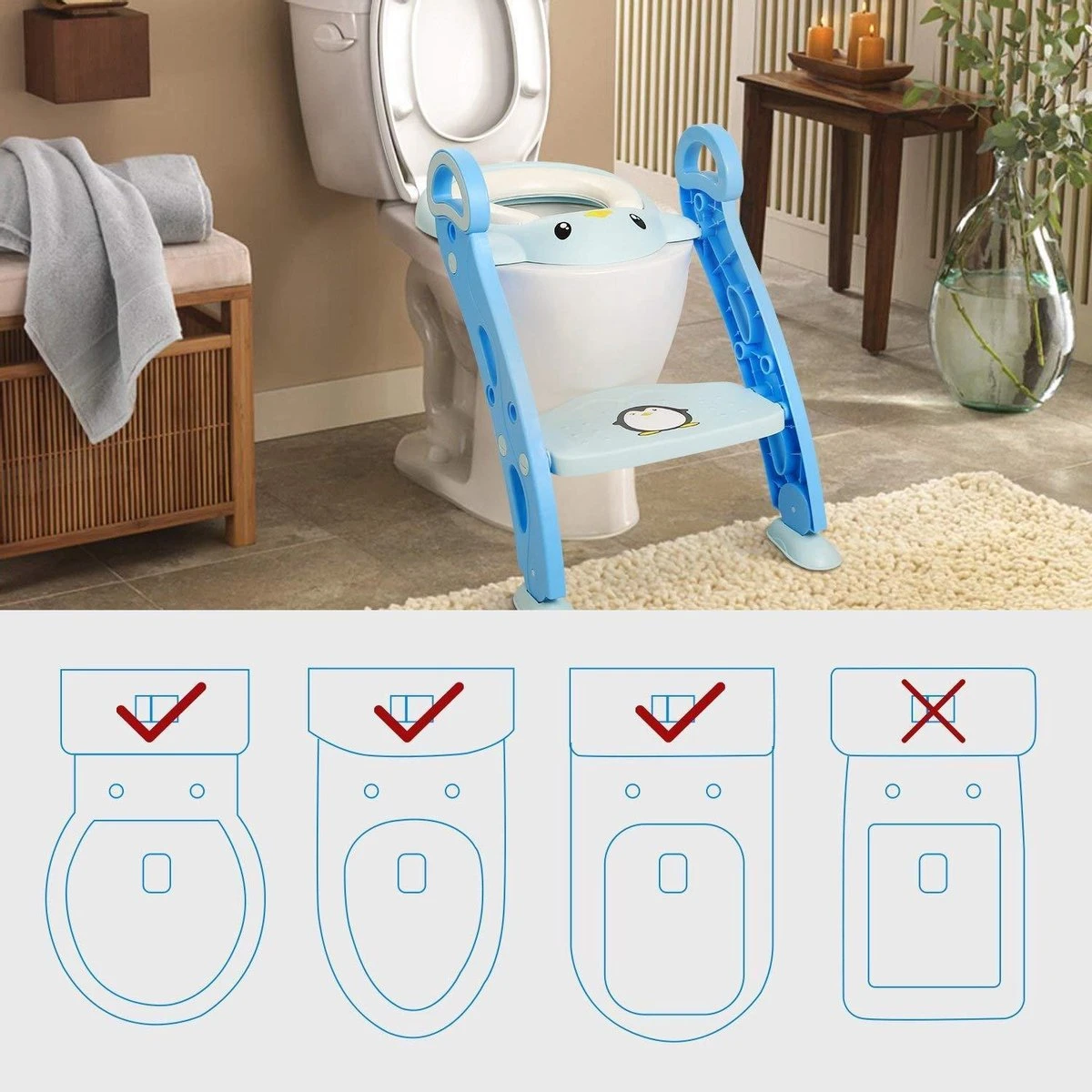 Buxibo Kinder WC Met Opstapje - WC Bril Kind - Kinderzitting WC - Toilet Verkleiner - Toilettrainer - Blauw - Afbeelding 16