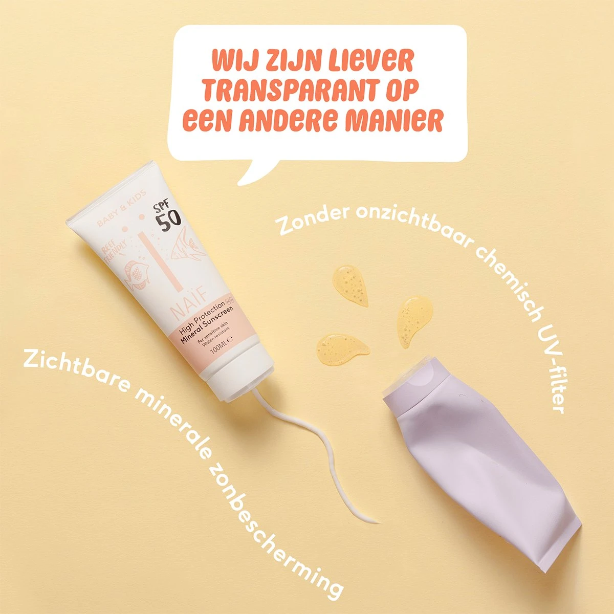 Naïf Zonnebrand Crème SPF50 - 100ML - Zonder Parfum - Baby & Kids - Met Natuurlijke Ingrediënten - Afbeelding 2