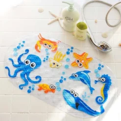 VinkToys® Badmatje - Antislip - Kinder Antislip Mat Bad / Douche - Voor Kinderen En Baby's - Mat Voor In Bad - Mat Voor In Douche - Douchemat Met Zuignappen - 69 X 39 Cm - Zeedieren