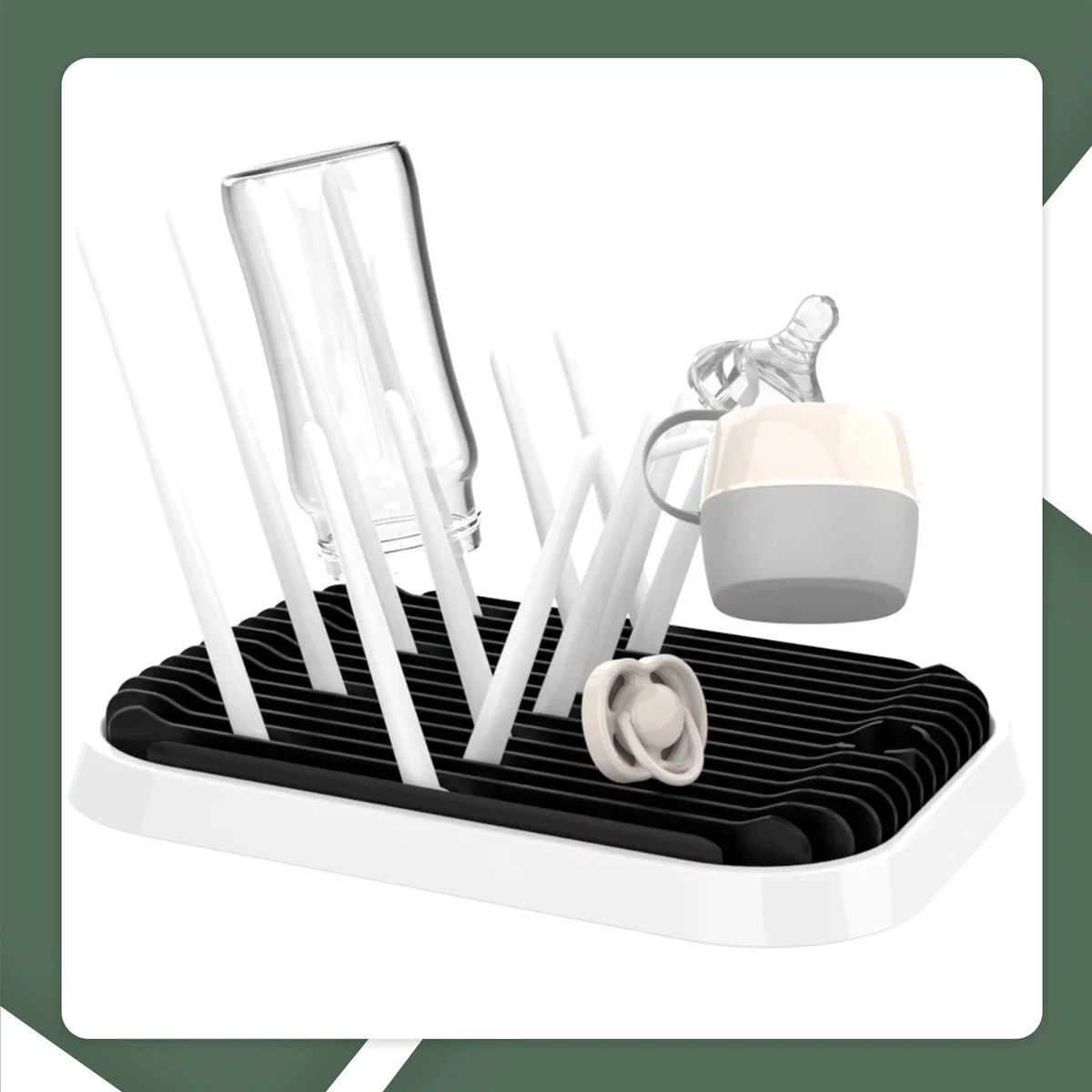 STACK Flessen Droogrek Met Flessenborstel | Zwart - Geschikt Voor Flessen En Doppen - Droogrek Voor Flessen - Baby Flessenrek - Afdruiprek Baby - Drying Rack - Babyfles Droogrek - Afdruiprek Fles Met Lekbak - Afdruiprek - Babyflessen - Flessenrek - Afbeelding 4