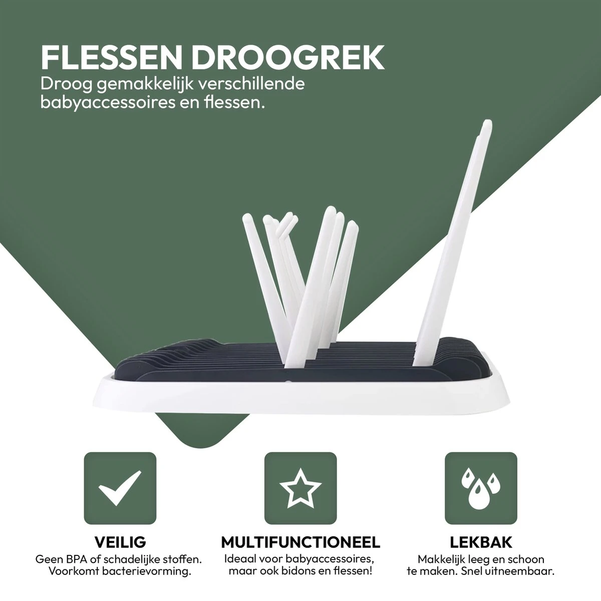 STACK Flessen Droogrek Met Flessenborstel | Zwart - Geschikt Voor Flessen En Doppen - Droogrek Voor Flessen - Baby Flessenrek - Afdruiprek Baby - Drying Rack - Babyfles Droogrek - Afdruiprek Fles Met Lekbak - Afdruiprek - Babyflessen - Flessenrek - Afbeelding 6